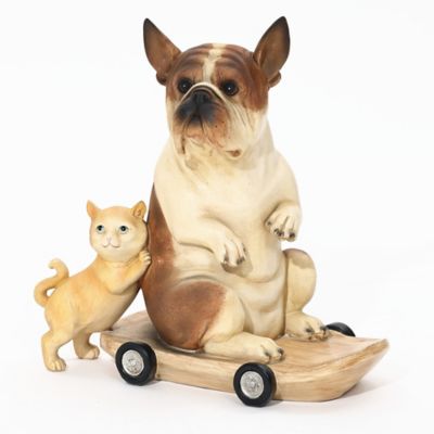 Image showing 3 th LuxenHome Kitten and Dog with Skateboard Sculpture Resin Statue, Indoor and Outdoor