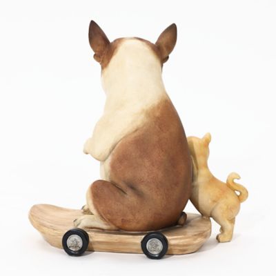 Image showing 4 th LuxenHome Kitten and Dog with Skateboard Sculpture Resin Statue, Indoor and Outdoor