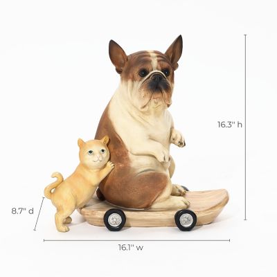 Image showing 8 th LuxenHome Kitten and Dog with Skateboard Sculpture Resin Statue, Indoor and Outdoor