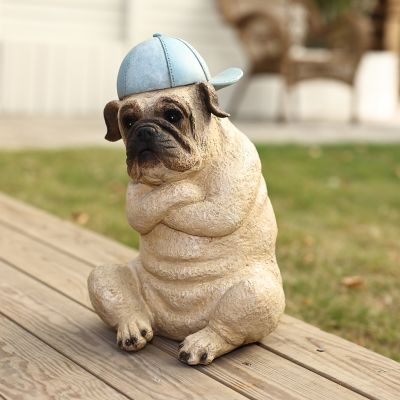 Image showing  Baseball Fan Puppy Dog with Skateboard Sculpture Resin Statue, Indoor and Outdoor
