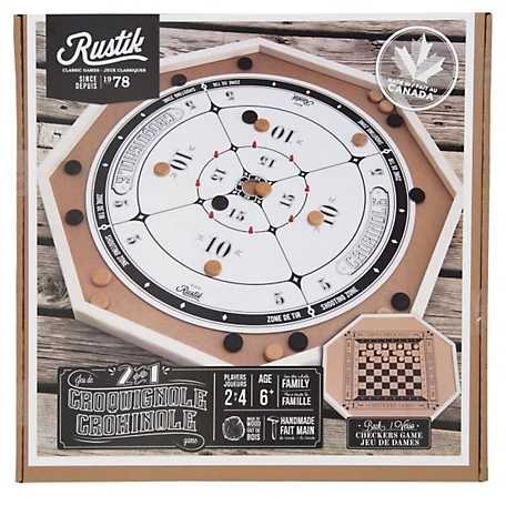 Rustik 2-In-1 Deluxe Crokinole & Checkers, Family Ages 6+, 2-4 Players