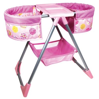 Image showing  Twin Highchair & Baby Dolls Set - Pink & Yellow, Kids Ages 2+