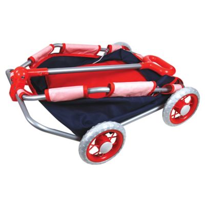Image showing  Doll Pull Cart - Navy & Red - Foldable, Easy Push/Pull, Kids Ages 2+