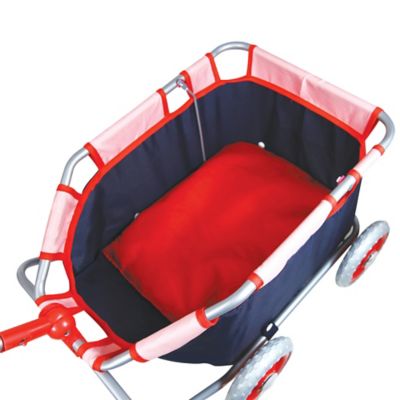 Image showing  Doll Pull Cart - Navy & Red - Foldable, Easy Push/Pull, Kids Ages 2+
