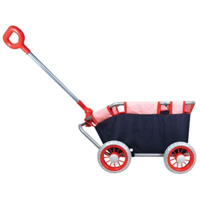 Image showing  Doll Pull Cart - Navy & Red - Foldable, Easy Push/Pull, Kids Ages 2+
