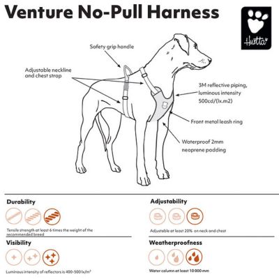 Hurtta Venture No-Pull Dog Harness - Adjustable Chest & Neck, Buckthorn Color, 24-32 Inch Chest 1 thumbnail image