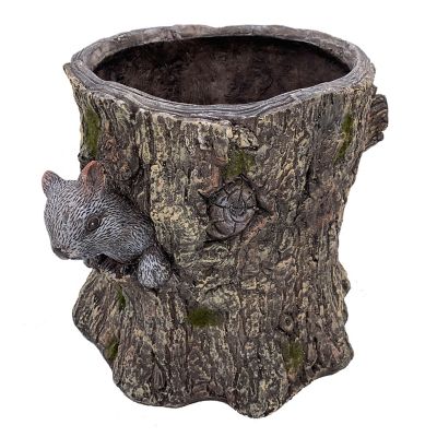 Esschert's Design Squirrel in Stump Faux Wood Planter, Durable MGO