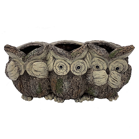 Esschert's Design 3-Owls Faux Wood Planter, Durable MGO