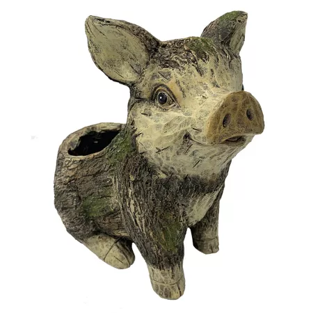 Esschert Design 2 Quart MGO Sustainable Sitting Pig Faux Wood Planter Planters