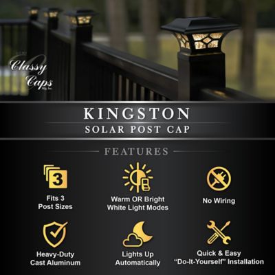 Image showing 6 th Classy Caps 20-Lumen Kingston Black Solar Post Cap