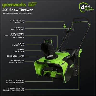 Image showing 8 th Greenworks 22 in. 60V Single-Stage Cordless Snow Blower, Battery and Charger Included