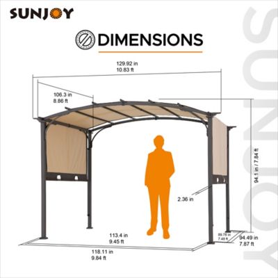 Image showing  9.5 ft. x 11 ft. Steel Arched Pergola with 2-Tone Adjustable Shade