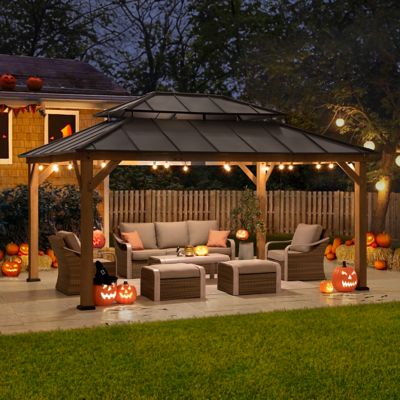 Image showing  12 x 16 ft. Cedar Framed Wood Gazebo, Hardtop Gazebo with with 2-Tier Metal Steel Roof