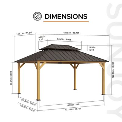 Image showing  12 x 16 ft. Cedar Framed Wood Gazebo, Hardtop Gazebo with with 2-Tier Metal Steel Roof