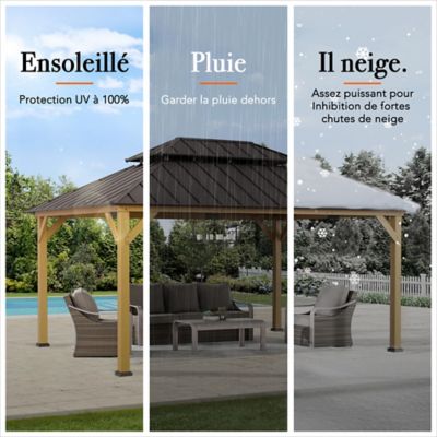 Image showing 8 th Sunjoy 12 x 16ft. Cedar Framed Wood Gazebo, Hardtop Gazebo with with 2-Tier Metal Steel Roof