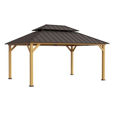 Image showing 9 th Sunjoy 12 x 16ft. Cedar Framed Wood Gazebo, Hardtop Gazebo with with 2-Tier Metal Steel Roof