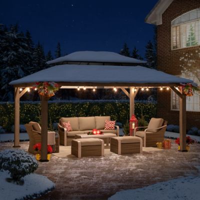 Image showing  12 x 16 ft. Cedar Framed Wood Gazebo, Hardtop Gazebo with with 2-Tier Metal Steel Roof