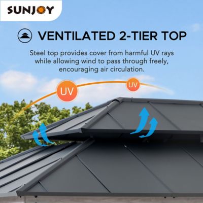 Image showing 5 th Sunjoy 12 x 16ft. Cedar Framed Wood Gazebo, Hardtop Gazebo with with 2-Tier Metal Steel Roof