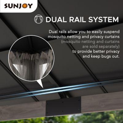 Image showing 8 th Sunjoy 12 x 16ft. Cedar Framed Wood Gazebo, Hardtop Gazebo with with 2-Tier Metal Steel Roof