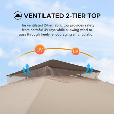Image showing 5 th Sunjoy 9.5 x 9.5ft. Soft Top Garden Gazebo 2-Tone Steel Top with Mosquito Netting, Beige & Brown Tan/Grey & Black
