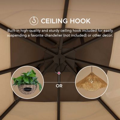 Image showing 6 th Sunjoy 9.5 x 9.5ft. Soft Top Garden Gazebo 2-Tone Steel Top with Mosquito Netting, Beige & Brown Tan/Grey & Black