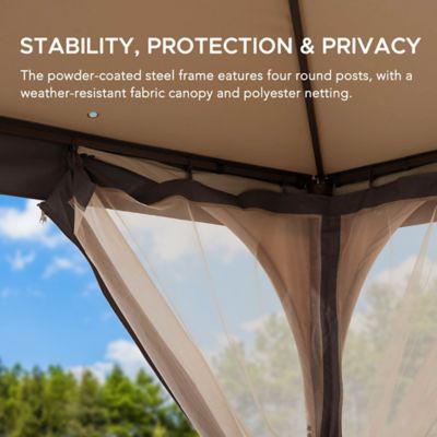 Image showing 7 th Sunjoy 9.5 x 9.5ft. Soft Top Garden Gazebo 2-Tone Steel Top with Mosquito Netting, Beige & Brown Tan/Grey & Black