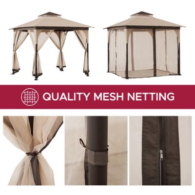 Image showing 9 th Sunjoy 9.5 x 9.5ft. Soft Top Garden Gazebo 2-Tone Steel Top with Mosquito Netting, Beige & Brown Tan/Grey & Black
