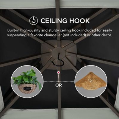 Image showing 5 th Sunjoy 9.5 x 9.5ft. Soft Top Garden Gazebo 2-Tone Steel Top with Mosquito Netting, Beige & Brown Tan/Grey & Black