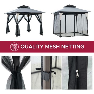 Image showing 8 th Sunjoy 9.5 x 9.5ft. Soft Top Garden Gazebo 2-Tone Steel Top with Mosquito Netting, Beige & Brown Tan/Grey & Black