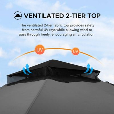 Image showing 5 th Sunjoy 9.5 x 9.5ft. Soft Top Garden Gazebo 2-Tone Steel Top with Mosquito Netting, Beige & Brown Tan/Grey & Black