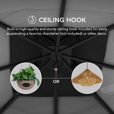 Image showing 6 th Sunjoy 9.5 x 9.5ft. Soft Top Garden Gazebo 2-Tone Steel Top with Mosquito Netting, Beige & Brown Tan/Grey & Black