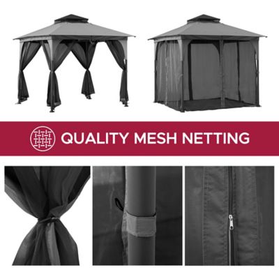 Image showing 9 th Sunjoy 9.5 x 9.5ft. Soft Top Garden Gazebo 2-Tone Steel Top with Mosquito Netting, Beige & Brown Tan/Grey & Black