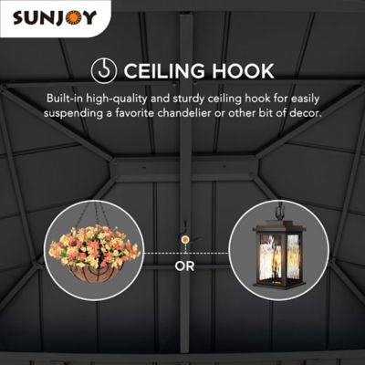 Image showing 5 th Sunjoy 13 x 15ft. Cedar Framed Gazebo with Brown/Black Steel 2-Tier Hip Roof Hard Top Outdoor Shade Patio & Lawn