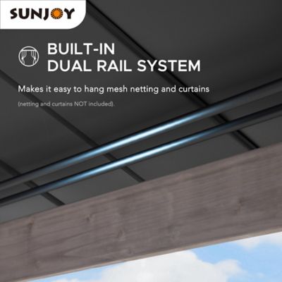 Image showing 6 th Sunjoy 13 x 15ft. Cedar Framed Gazebo with Brown/Black Steel 2-Tier Hip Roof Hard Top Outdoor Shade Patio & Lawn