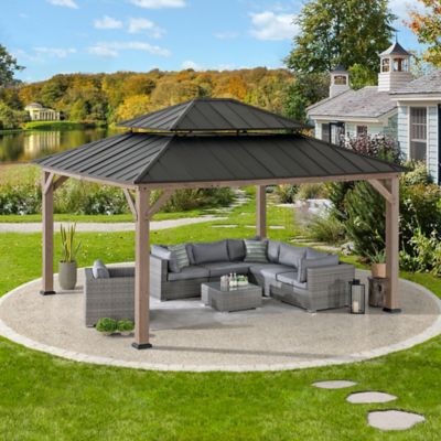 Sunjoy Cedar Framed Gazebo with Steel Hardtop Roof
