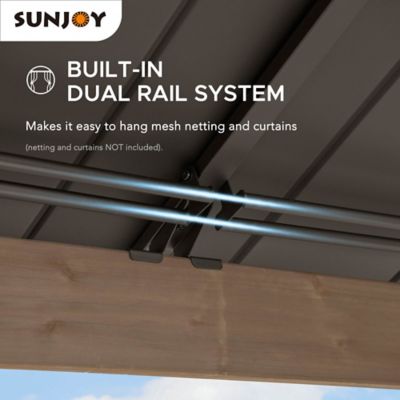 Image showing 5 th Sunjoy 13 x 15ft. Cedar Framed Gazebo with Brown/Black Steel 2-Tier Hip Roof Hard Top Outdoor Shade Patio & Lawn