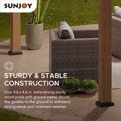 Image showing 6 th Sunjoy 13 x 15ft. Cedar Framed Gazebo with Brown/Black Steel 2-Tier Hip Roof Hard Top Outdoor Shade Patio & Lawn