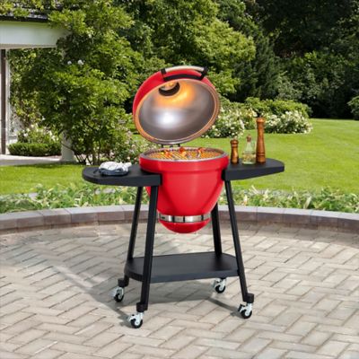 Image showing  Charcoal Kamado Grill with Pizza Stone, 386 sq. in., Red