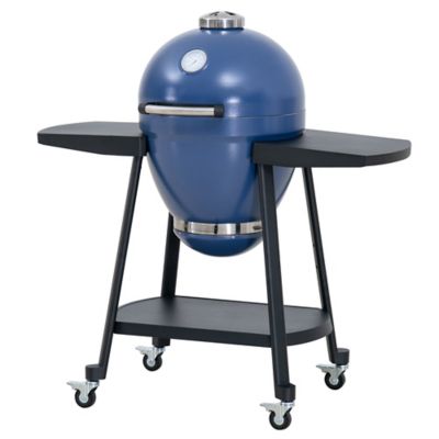 Sunjoy Charcoal Grill 20-Inch Kamado Grill Outdoor Egg Grill with Pizza Stone, Ultimate BBQ Grill and Smoker with Wheels, Navy