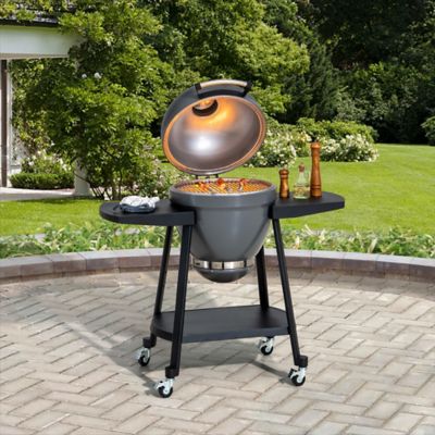 Image showing  Charcoal Kamado Grill with Pizza Stone, 386 sq. in., Gray