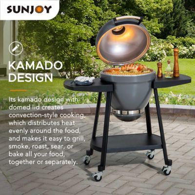 Image showing  Charcoal Kamado Grill with Pizza Stone, 386 sq. in., Gray