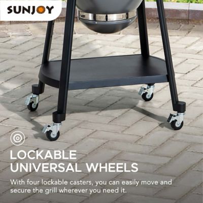 Image showing 8 th Sunjoy Charcoal Kamado Grill with Pizza Stone, 386 sq. in., Gray