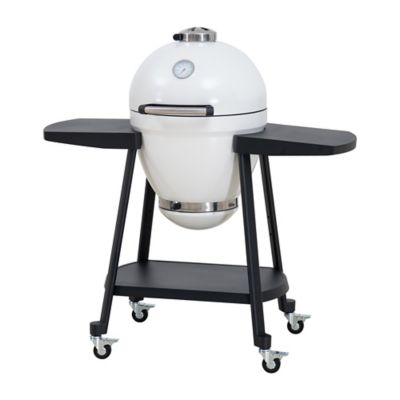 Sunjoy 20-Inch Kamado Grill Outdoor Egg Grill with Pizza Stone, Ultimate BBQ Grill and Smoker with Wheels, White