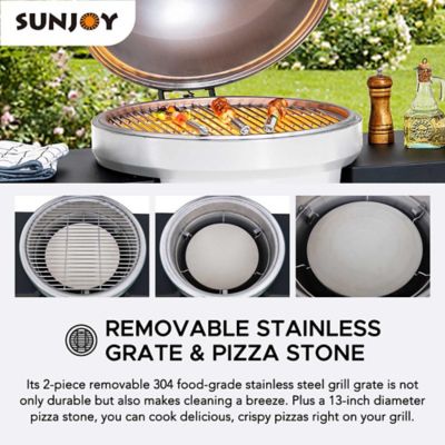 Image showing  Charcoal Kamado Grill with Pizza Stone, 386 sq. in., White