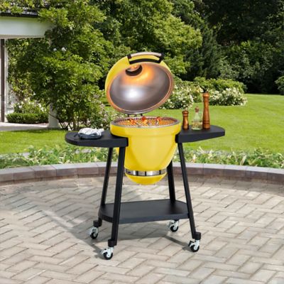 Image showing  Charcoal Kamado Grill with Pizza Stone, 386 sq. in., Yellow