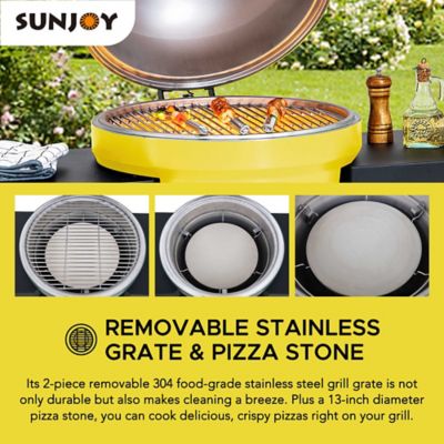 Image showing  Charcoal Kamado Grill with Pizza Stone, 386 sq. in., Yellow