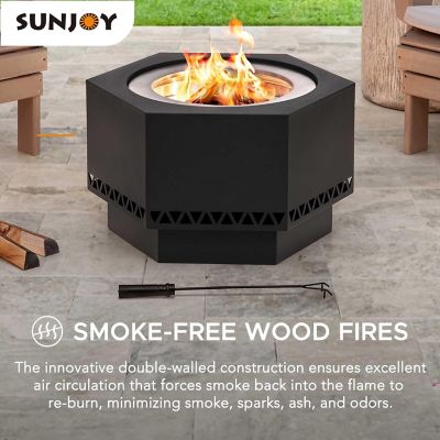 Image showing 6 th Sunjoy 26 in. Smokeless Wood-Burning Fire Pit with PVC Cover and Fire Poker