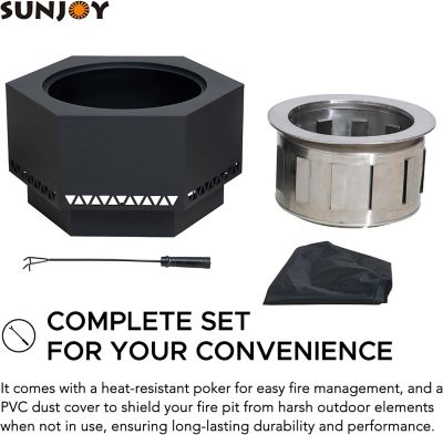 Image showing 8 th Sunjoy 26 in. Smokeless Wood-Burning Fire Pit with PVC Cover and Fire Poker