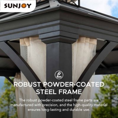 Image showing  Hardtop Gazebo 11 x 13 ft. Outdoor Patio Black Metal Gazebo with Ceiling Hook and Mesh Netting, Black