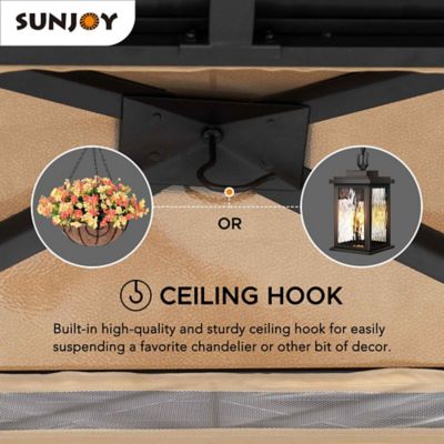 Image showing  Hardtop Gazebo 11 x 13 ft. Outdoor Patio Black Metal Gazebo with Ceiling Hook and Mesh Netting, Black